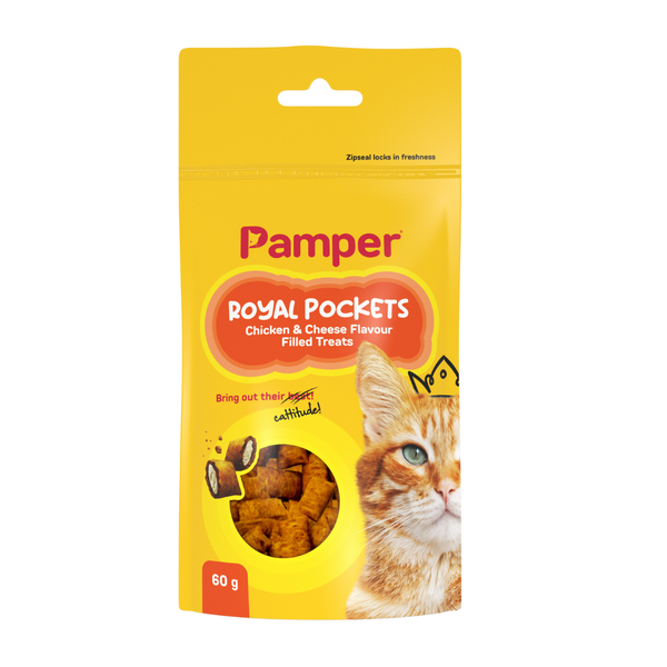 Pamper Royal Pockets Filled Cat Treats Chicken &amp; Cheese Flavour (1 x 60g) Sachet