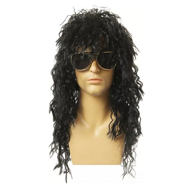 Cosplay Long 70/80s Rocker Wig Halloween Costume Party &amp; Glasses - 2 Piece