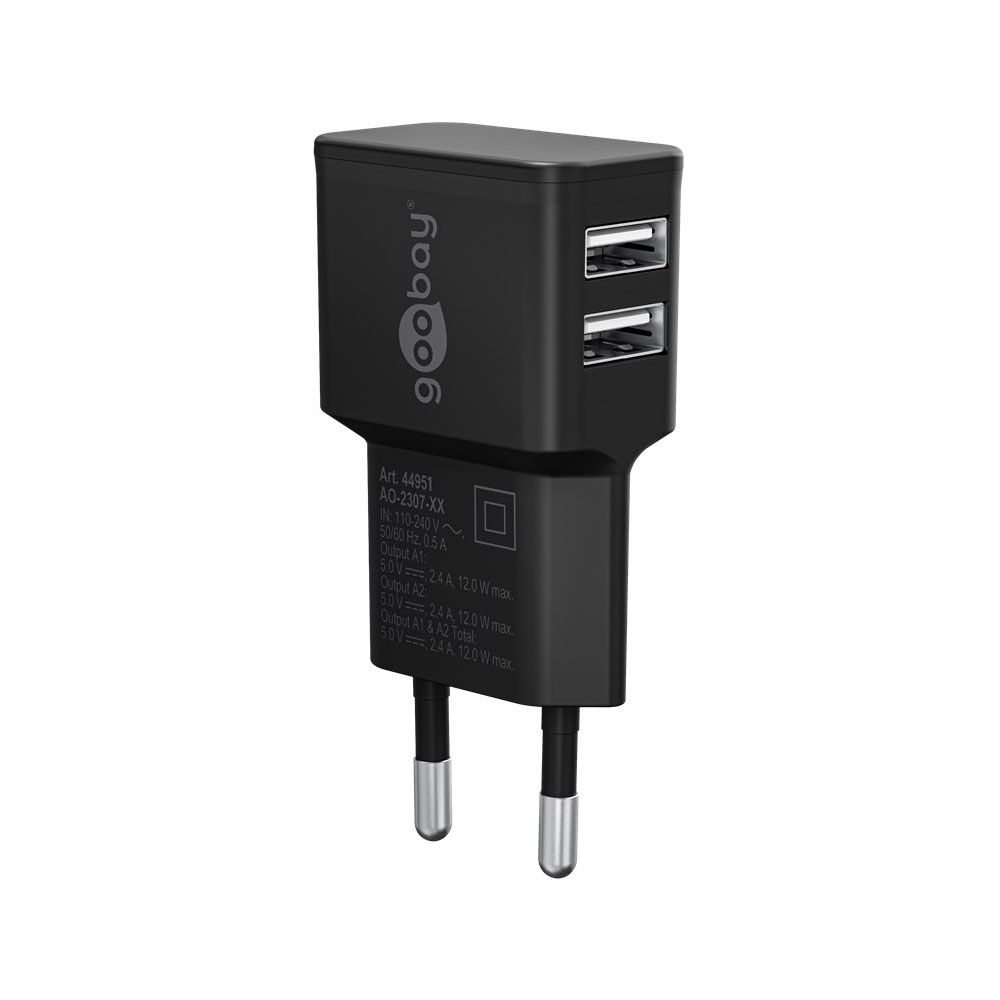 Goobay 12W Dual USB Charger - Black