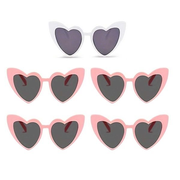 White and Pink Heart Shaped Sunglasses - Pack of 5