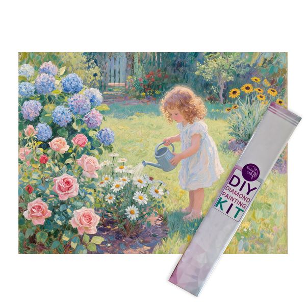 Diamond Painting DIY Kit,Full Drill, 40x30cm-Little Girl Water the Garden