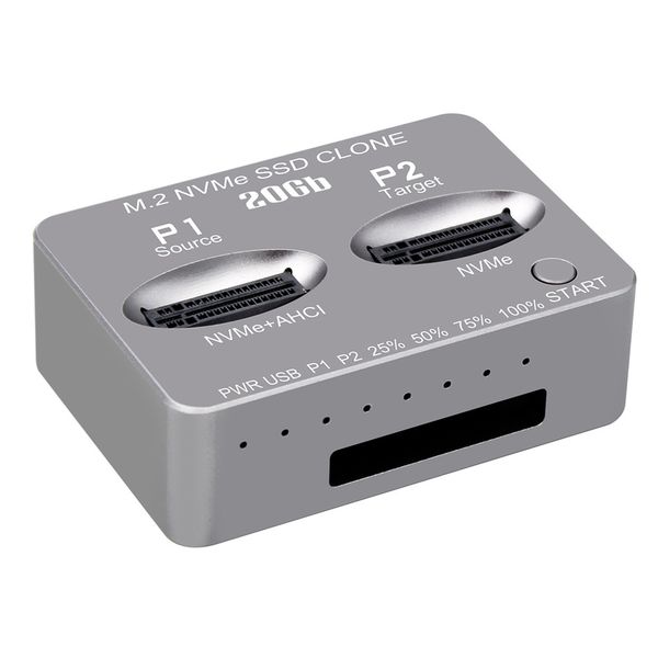 SUPERWISE Dual Bay M.2 NVMe/SATA SSD Clone Docking Station 20Gbps