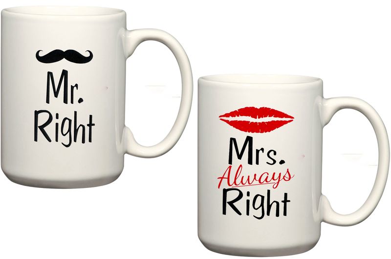 Mr. Right &amp; Mrs. Always Right Couple Anniversary Valentine Gift Mug Set