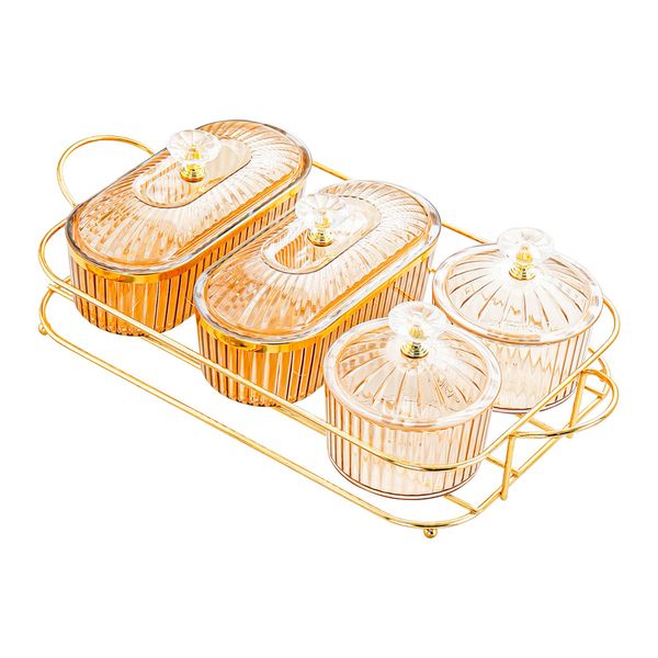 Clear Serving Bowls Set Snack Tray with Gold Rimmed Rack Snack Tray