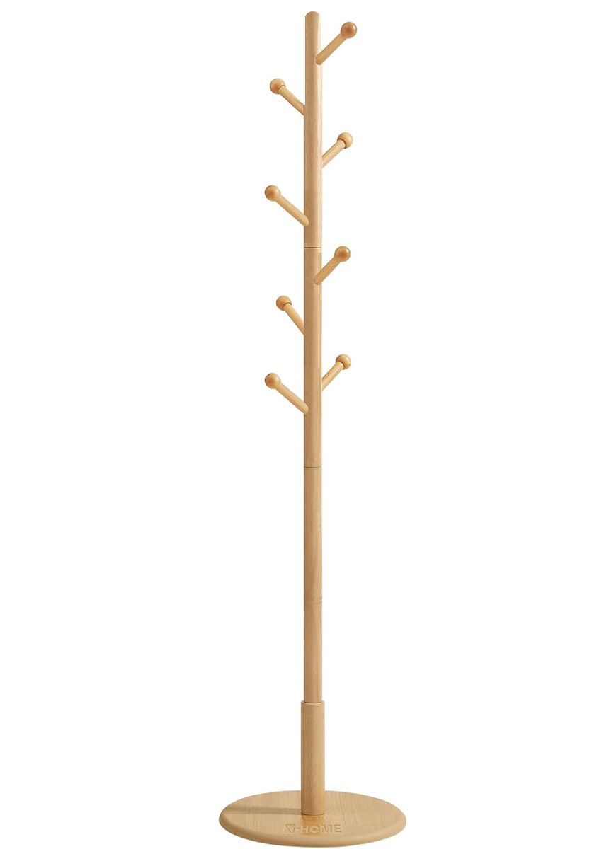 X-HOME Wooden Sturdy Coat/Hat Rack Stand Hanger - Stable Base with 8 Pegs