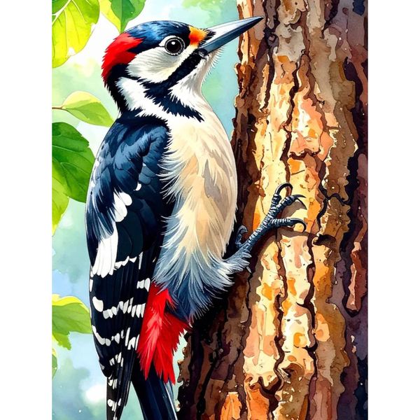 Woodpecker Diamond Painting Kit, 5D Full Drill, Bird Lover Gift