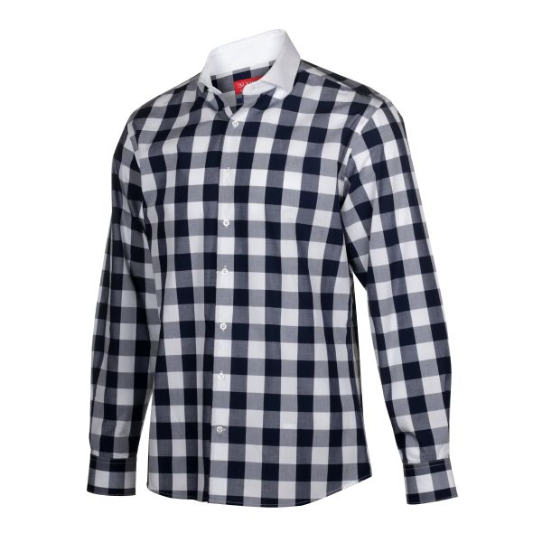 Twill Executive Mens Slim Fit Long Sleeve Shirt – Navy Check