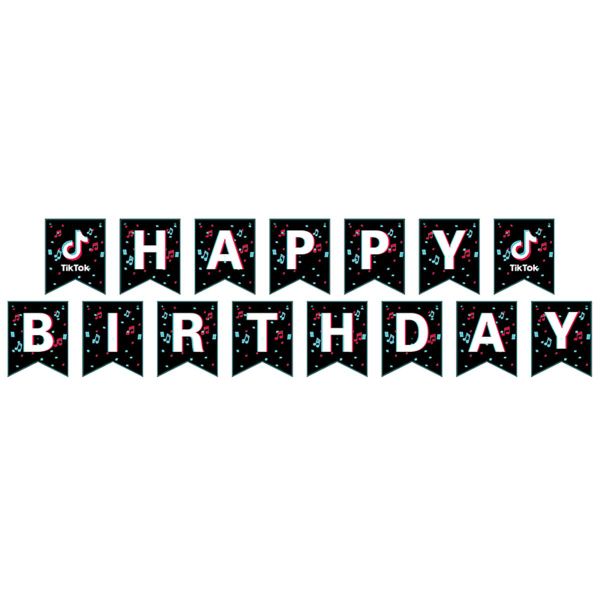 Tik Tok Themed Happy Birthday Party Banner