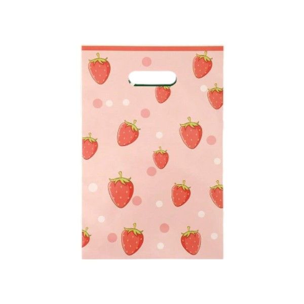 50Pcs Disposable Strawberry Print Party Gift Bags - Pink/Red