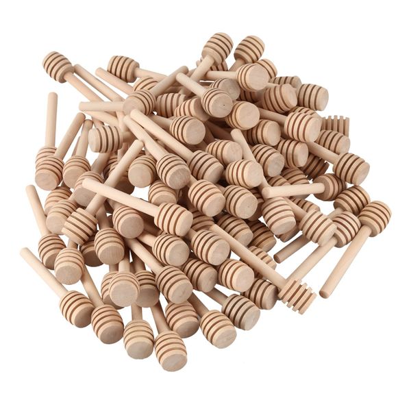 100 Pack Of Mini 3 Inch Wood Honey Dipper Sticks, Individually Wrapped, Ser