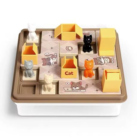 Cats and Boxes Logic Strategy Game - Hide and Seek Cats Puzzle Game Brown Image