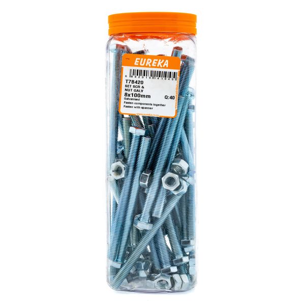EUREKA Set Screw &amp; Nut Galvanised 8 x 100mm Q:40 T7B420
