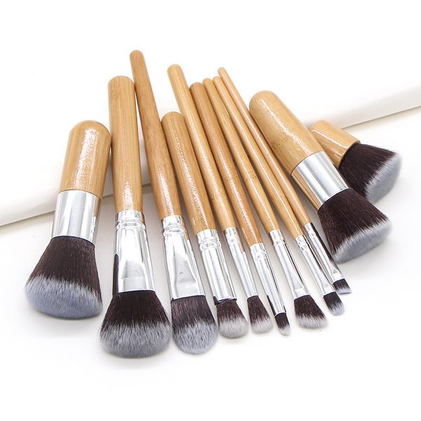 11 Pcs Eco Bamboo Makeup Brushes - Full Face Foundation Set