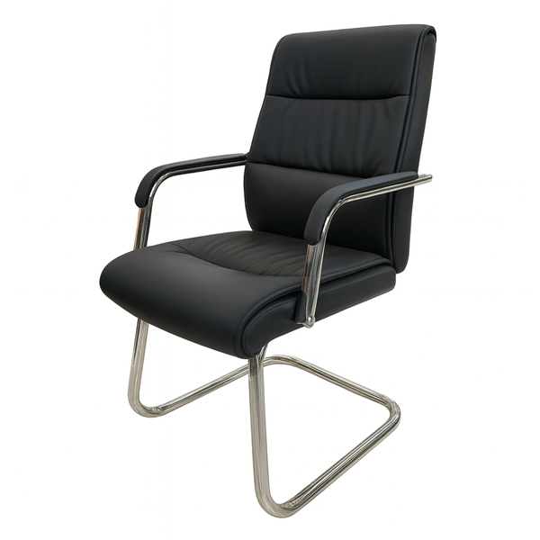 PU Visitors Chair - Chrome Sleigh Base, Memory Foam