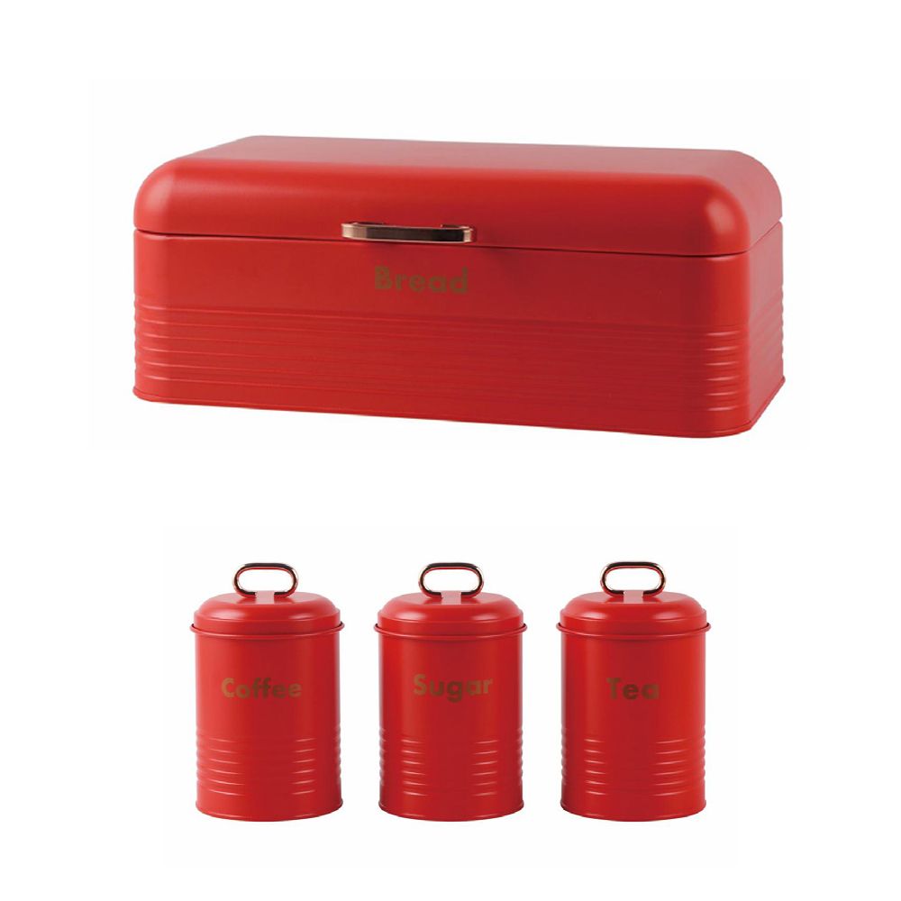 Gold Handle Bread Bin And Canister Set Red Buy Online in South