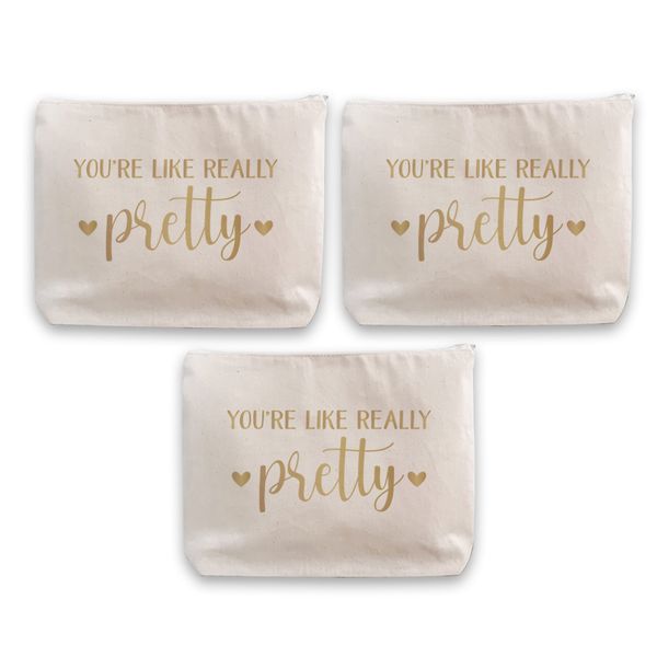 Cream &amp; gold You're like really pretty make up bags - set of 3