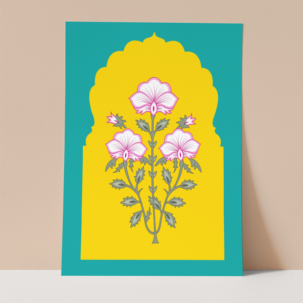 Indian Traditional Plant Pink Wall Print