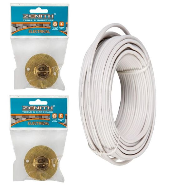 Ripcord 0.5mmx 10m Coil White + 2x Batten Holder Brass 50mm