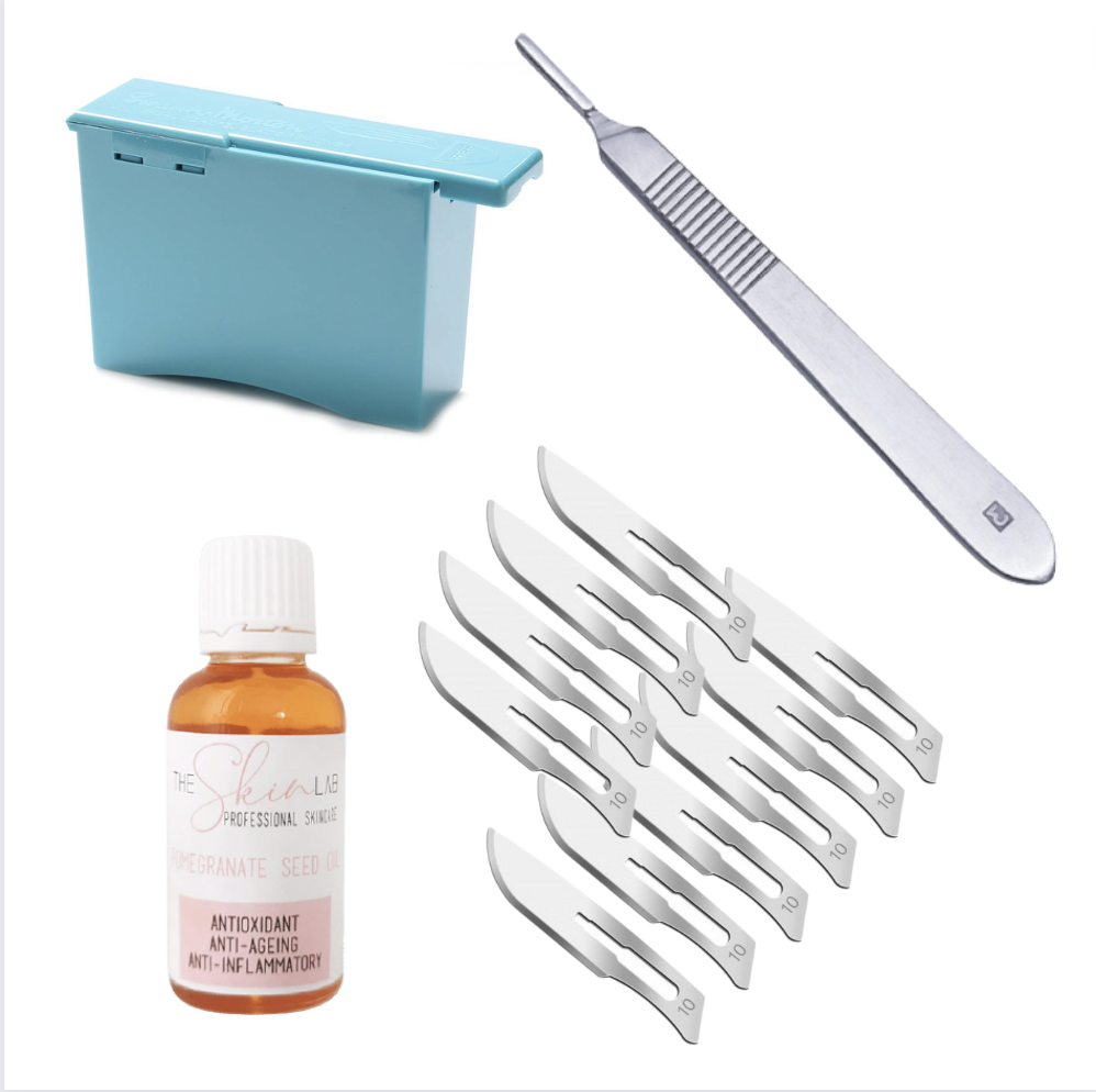 Dermaplaning Kit No.10 Blades, Scalpel Handle No.3, Remover Box & Oil