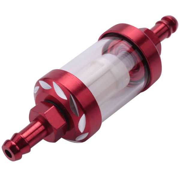 Aluminum Alloy Glass Motorcycle Gas Fuel Gasoline Oil Filter Red