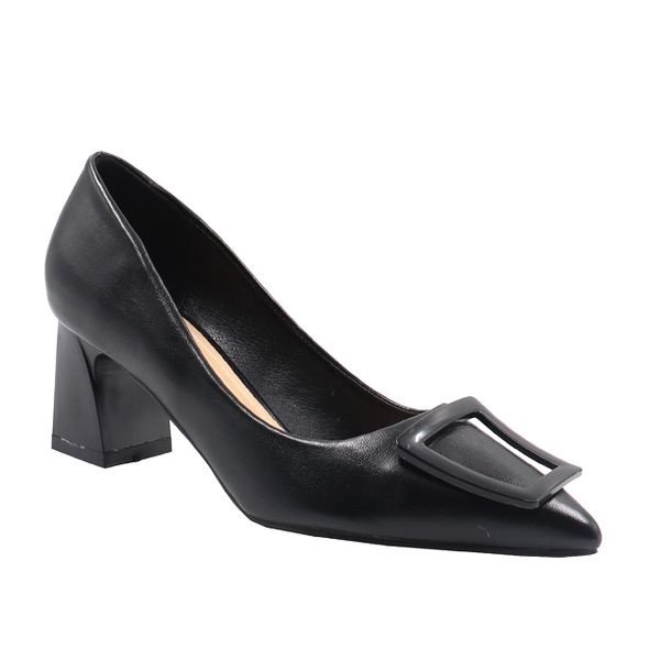 Ladies Pointed Closed Toe Geometric Trim Block Court Heel