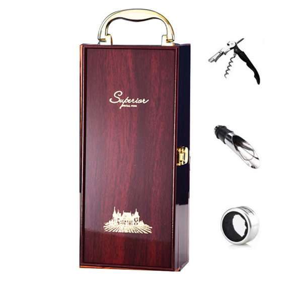 Premium Sandalwood Wine Gift Box with 3 Piece Tools Set