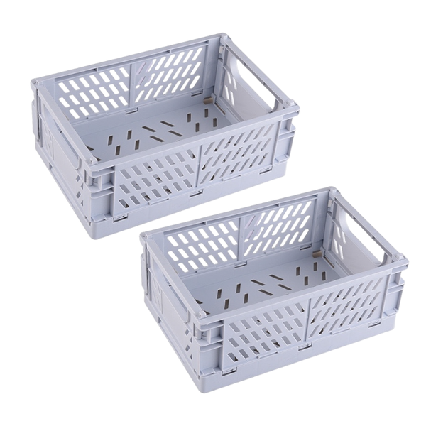 2 Pieces Collapsible Crate Colourful Desk Organizer Plastic Storage Basket
