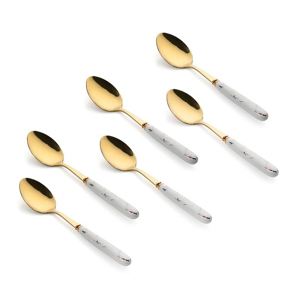 Classy 6-Piece White Marble Feel Handle Spoons Set - TK-SS127