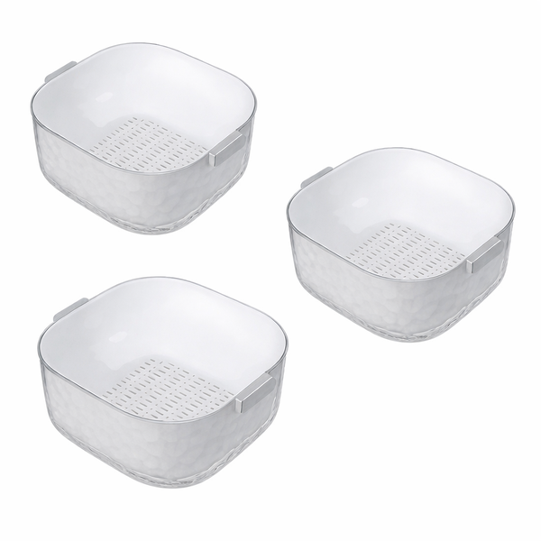 3 Pack - Medium Double-Layer Kitchen Washing &amp; Draining Bowl - Ivory White
