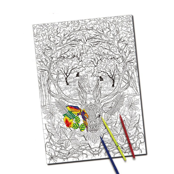500 Pcs Of Coloring Jigsaw Puzzle Deer Design With 6 Pcs Colored Penwater