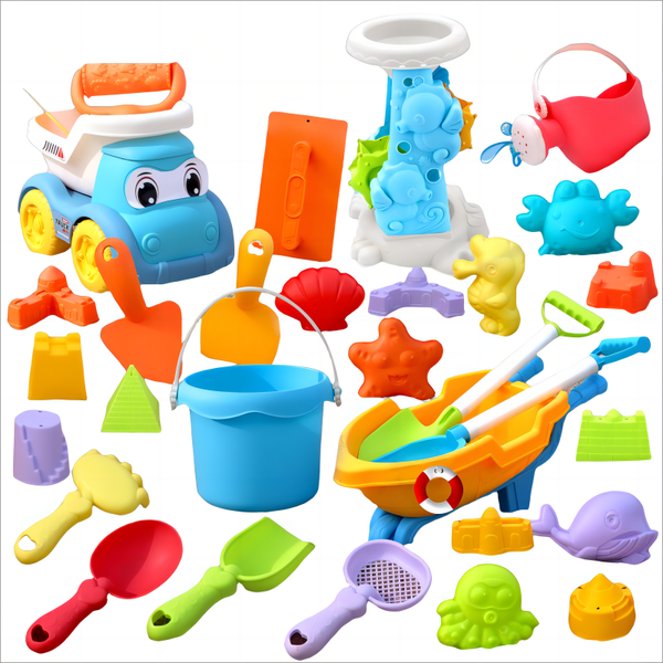 30-Piece Beach Toy Set For Playing In The Sand And Water At The Beach.