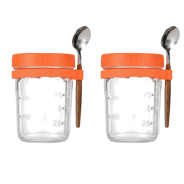 2 Pack Glass Jar With Spoon 400ML - Orange Transparent