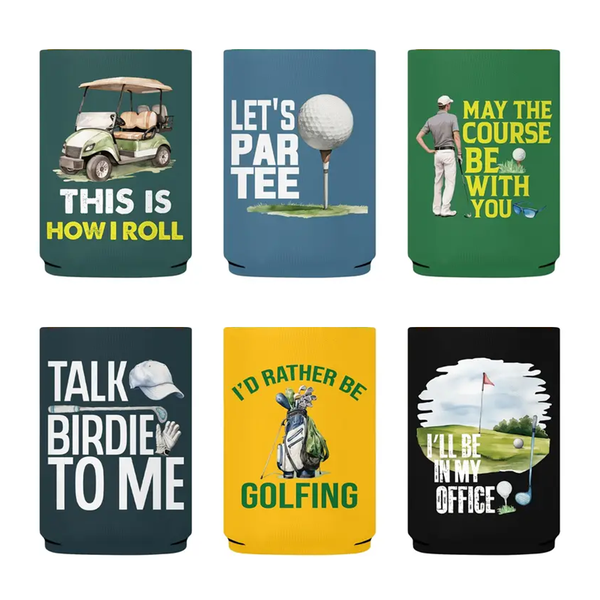 Golf-Themed Neoprene Drink Koozies - Humorous Drink Sleeves (Six-Pack)