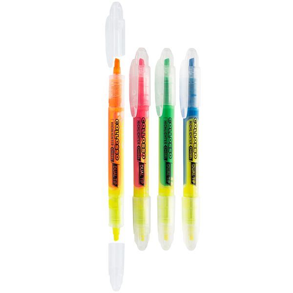 Collosso Slimline Highlighters Dual Chisel Tip - Wallet of 4