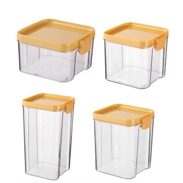 Set of 4 Square Stackable Food Storage Box Transparent &amp; Airtight