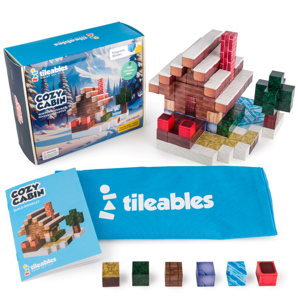 Tileables Magnetic Blocks - Cozy Cabin - 216 Pieces w/ Booklet and Bag