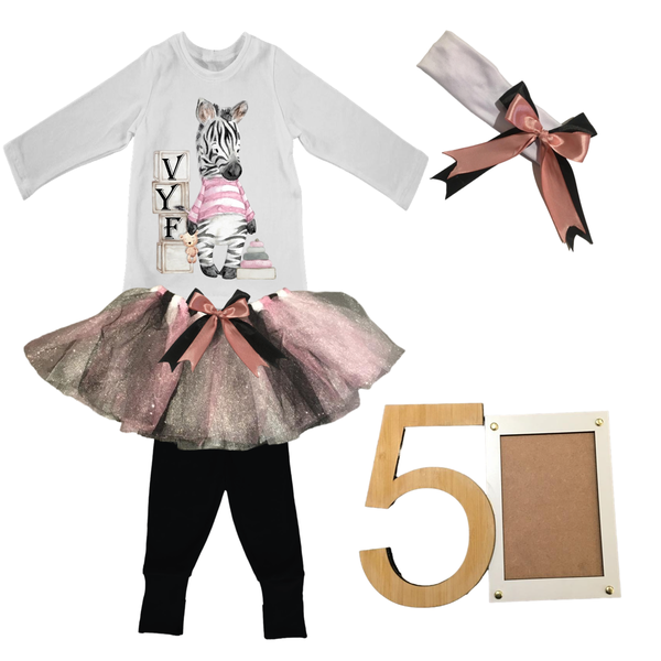 5th Birthday-Pink Zebra Tutu With Headband And Photo Frame - Afrikaans