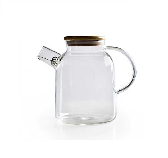 Teapot 1.8L Traditional Borosilicate Glass With Wooden Lid