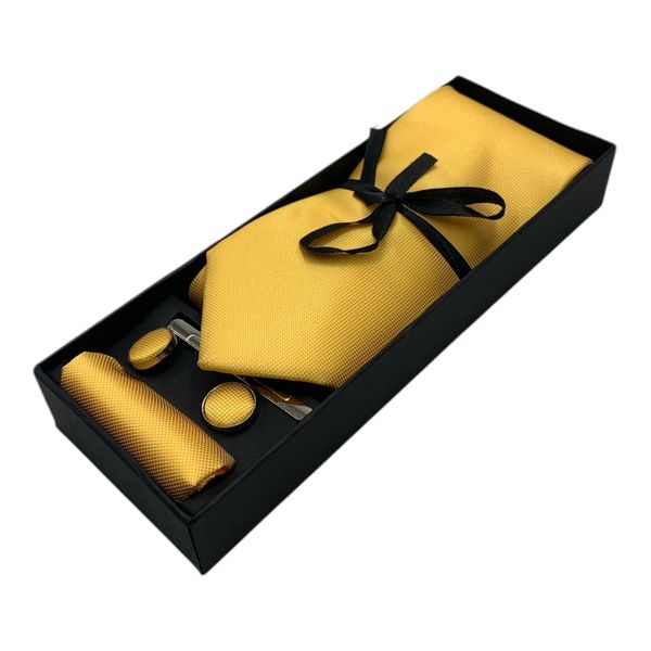 Men's 5-Piece Tie Set Podiluote - Bright Yellow Plain