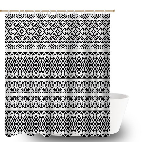 Modern Print Bath Curtain for Bathroom, Farmhouse Bathroom Curtain Decor