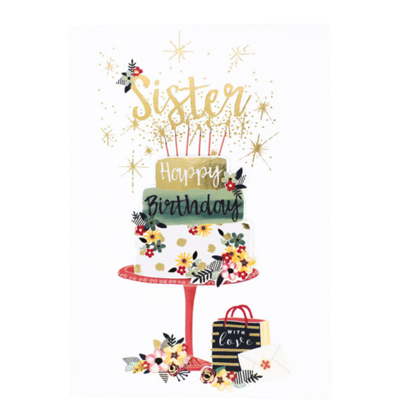 Birthday Card - "Sister" - Multi-tiered cake