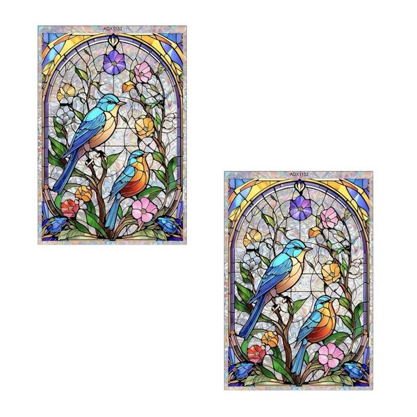Decor 2Pcs Colorful Two Birds On A Branch Window Sticker -29.5cm