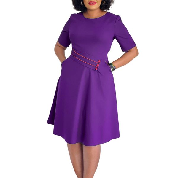 New Fashion Solid Color Short Sleeve Midi Dress