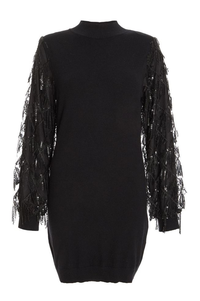 Quiz Ladies - Black Knitted Embellished Mini Dress | Shop Today. Get it ...