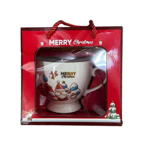 Christmas Tree Ceramic Coffee Mug with Golden Teaspoon