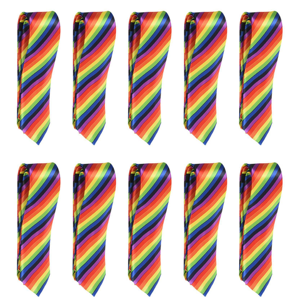 Men Fashion Casual Slim Narrow Tie 10 (Rainbow Color Stripes)