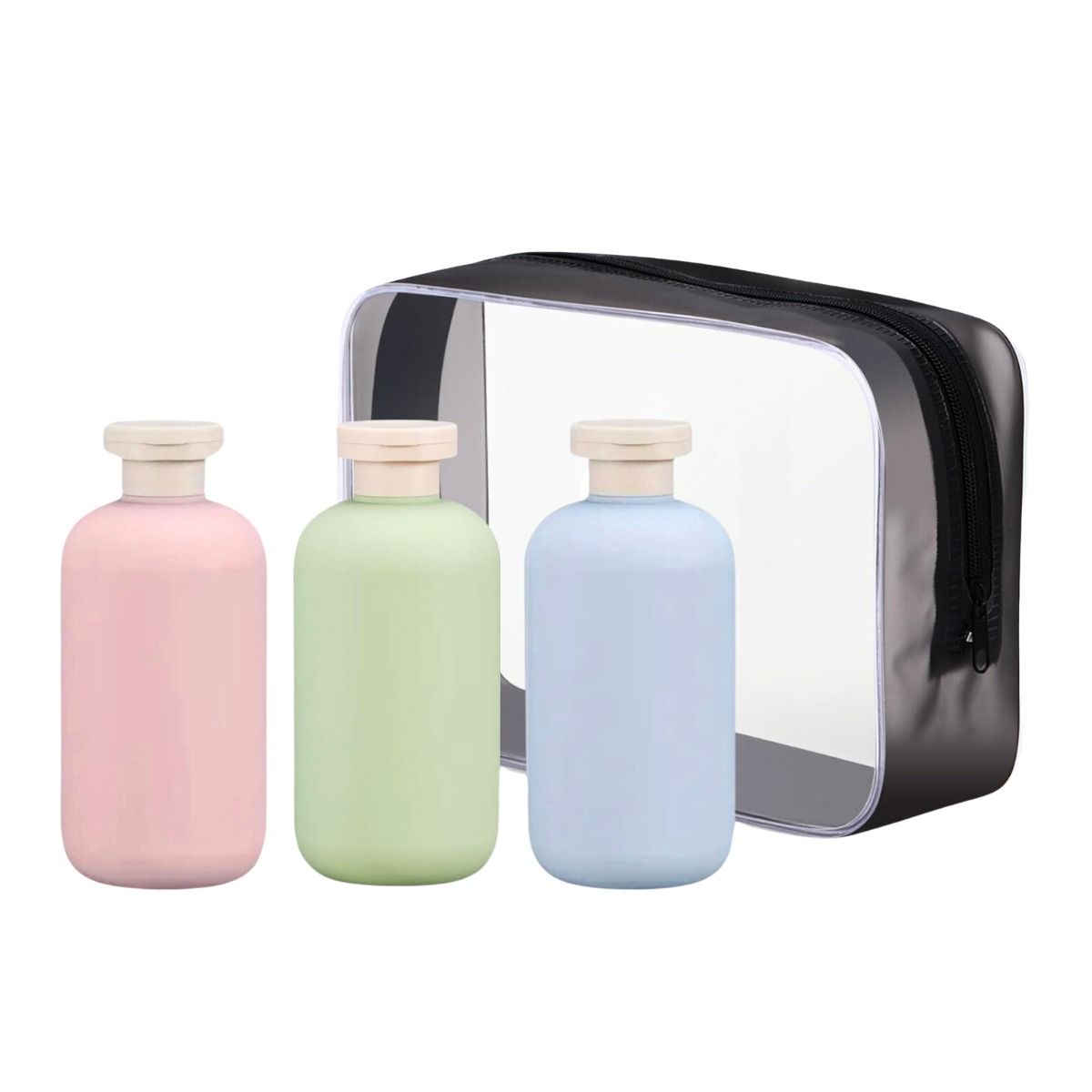 3 Piece Leak-Proof 200ml Travel Bottle Set with Carry Bag