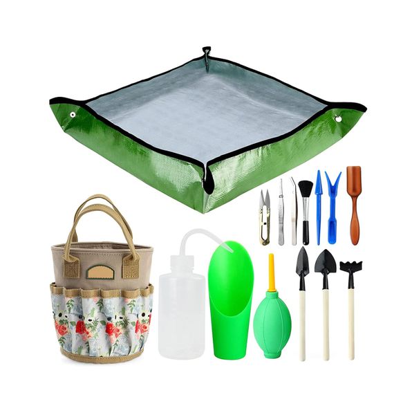 15 Piece Succulent Tools Kit Mini Garden Hand Tools Set with Organizer Bag