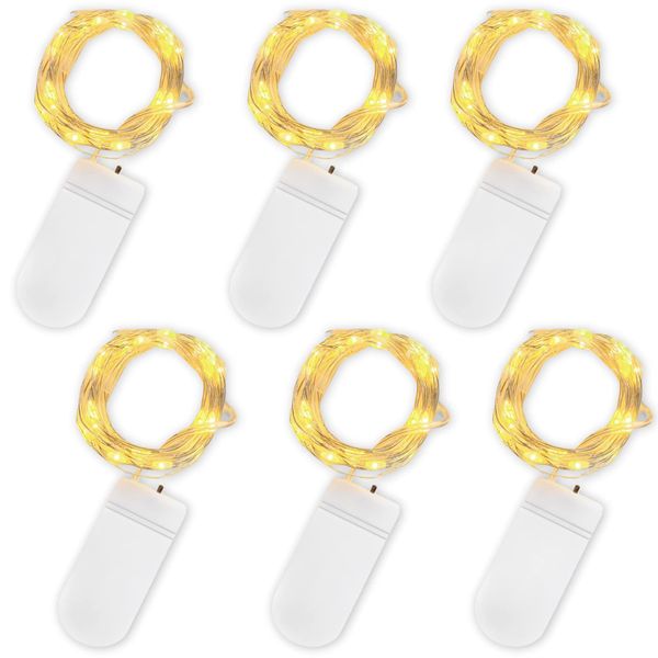 6 x 20 LED Fairy Lights Battery Operated CR2032 Silver Wire Warm White