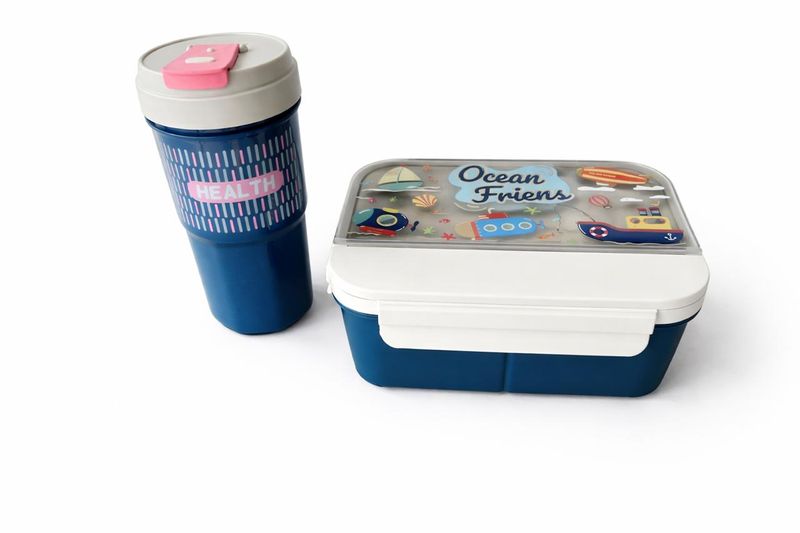Kids Bento Lunch Box with Compartments &amp; Flip-Top Water Bottle